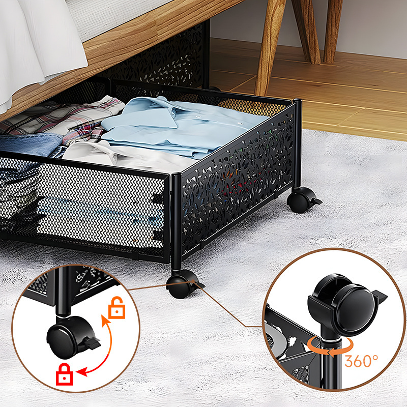 Foldable Metal Under Bed Storage Containers Shoes Clothes Blankets Organizer With Wheels