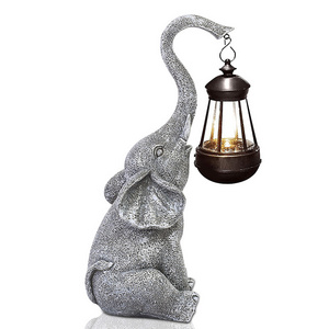 BSCI Factory Polyresin Solar Garden Elephant Statue with  Solar Lantern Light