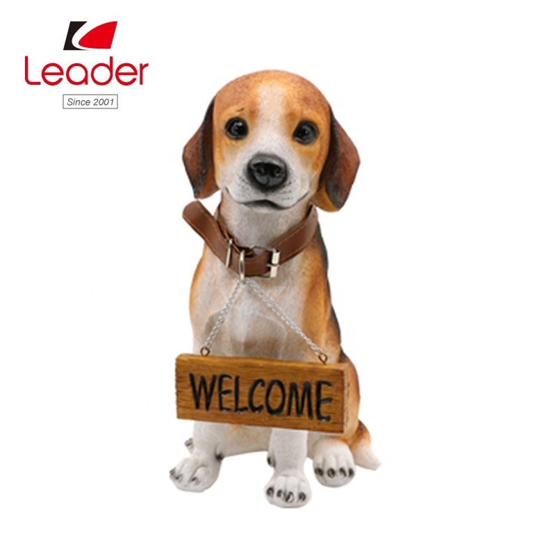 Resin Outdoor Statues Puppy The Beagle Dog Statue 12 inch with Welcome Sign