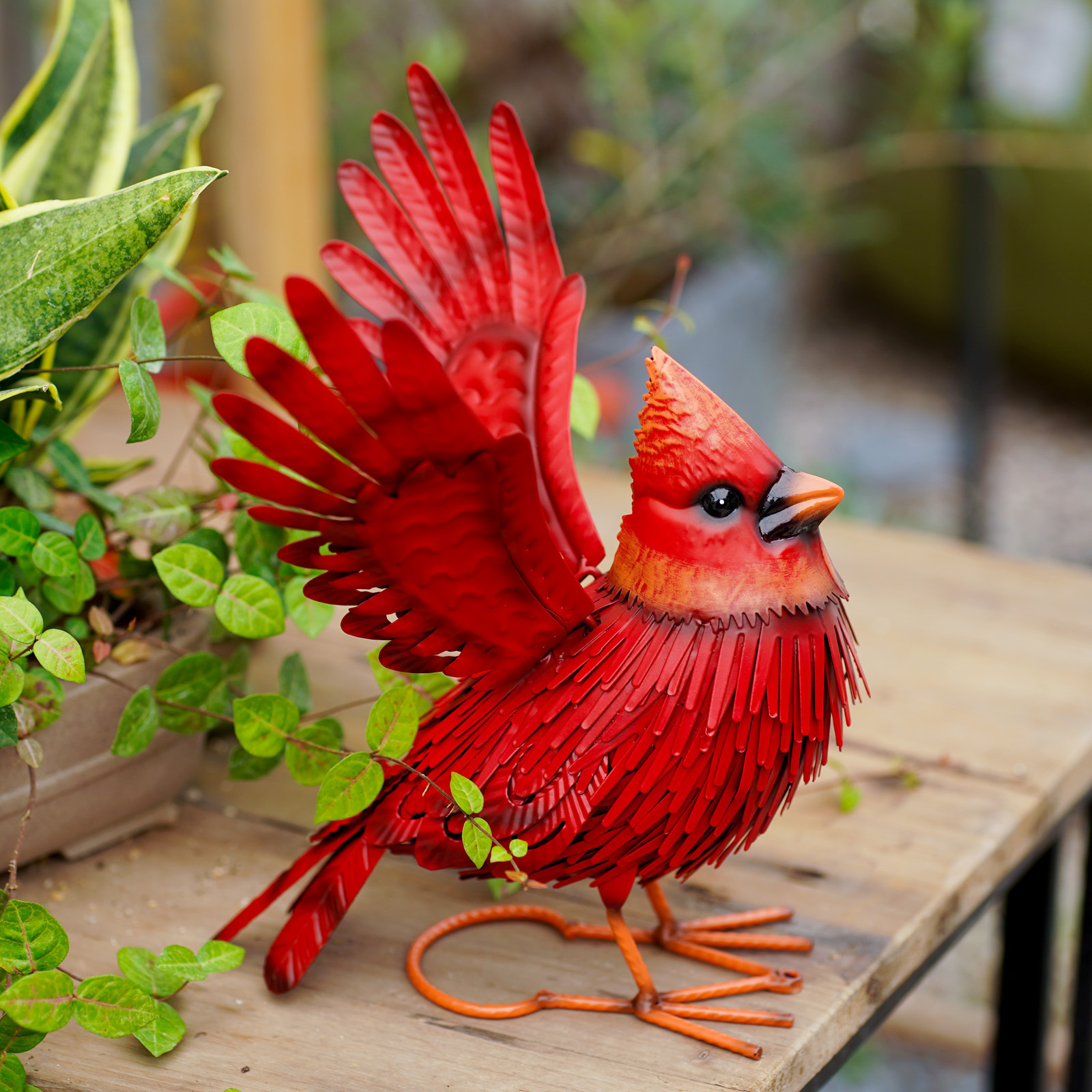 BSCI Factory Cardinal Garden Decor Metal Yard Garden Sculptures Red Bird Outdoor Decor