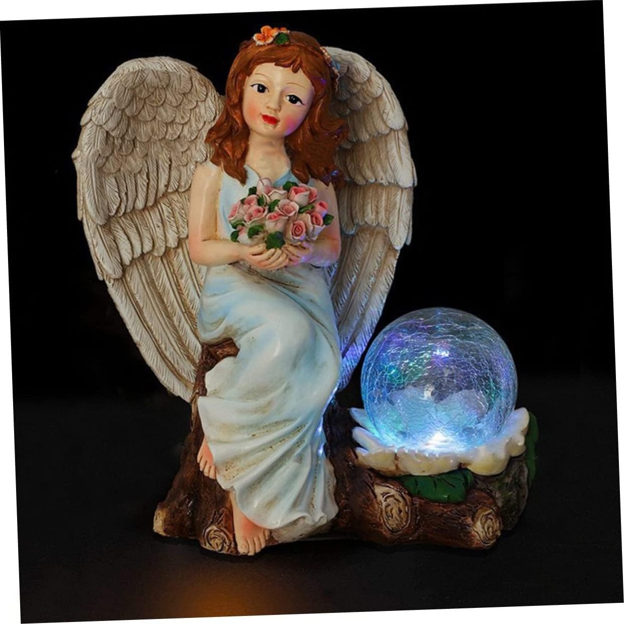 BSCI Factory Solar Light Grave Decorations for Cemetery Grave Markers Angel Statue Figurine