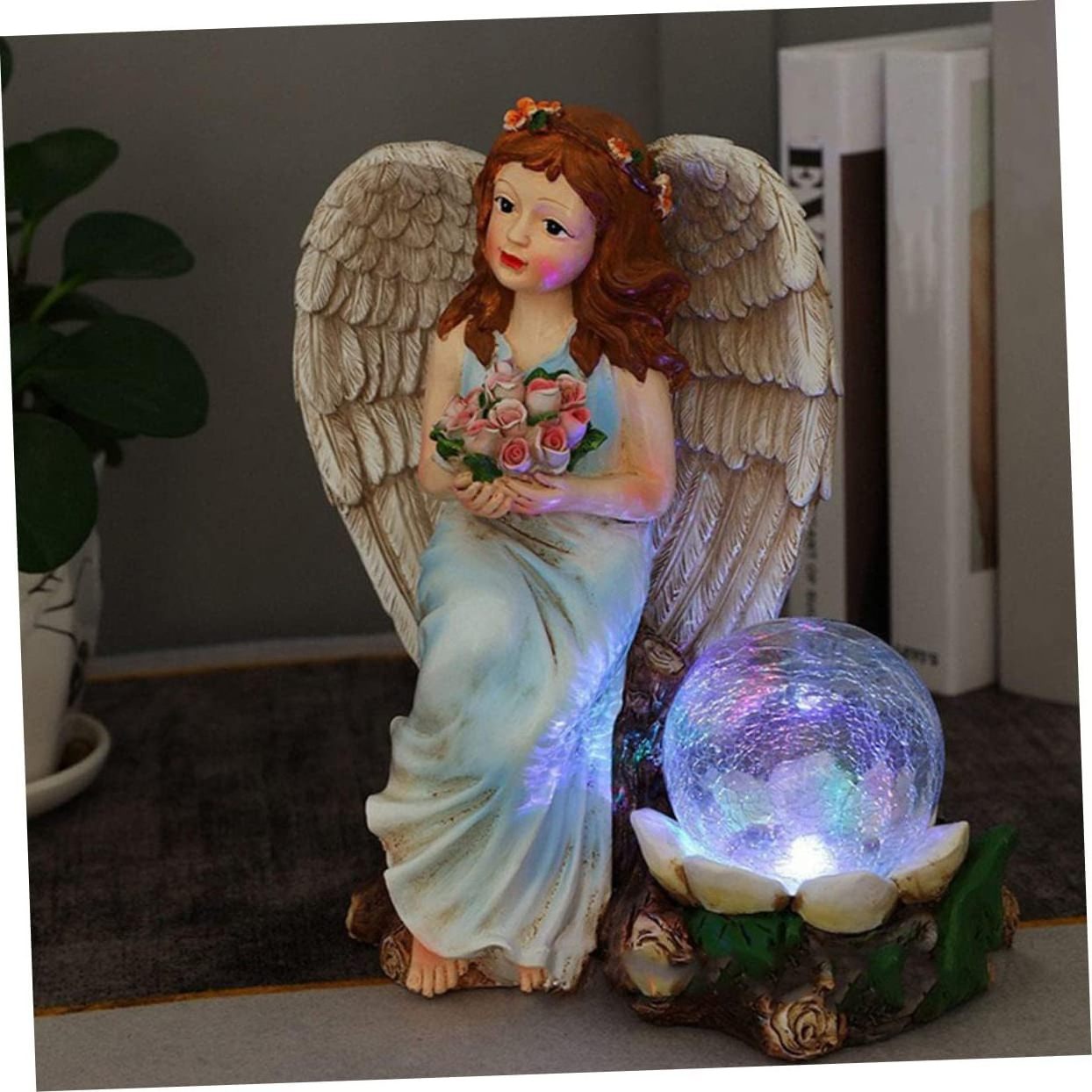 BSCI Factory Solar Light Grave Decorations for Cemetery Grave Markers Angel Statue Figurine