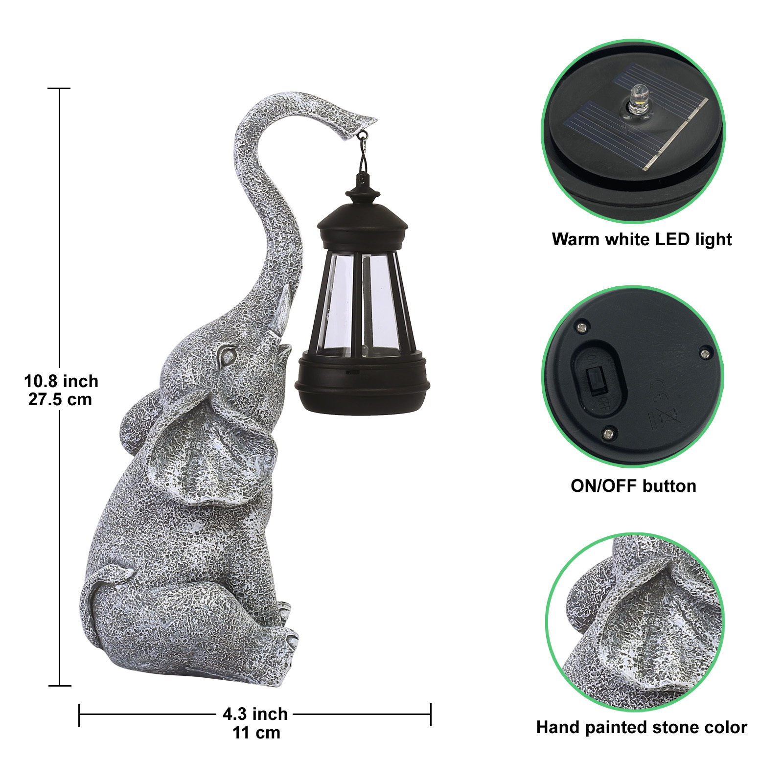 BSCI Factory Polyresin Solar Garden Elephant Statue with  Solar Lantern Light