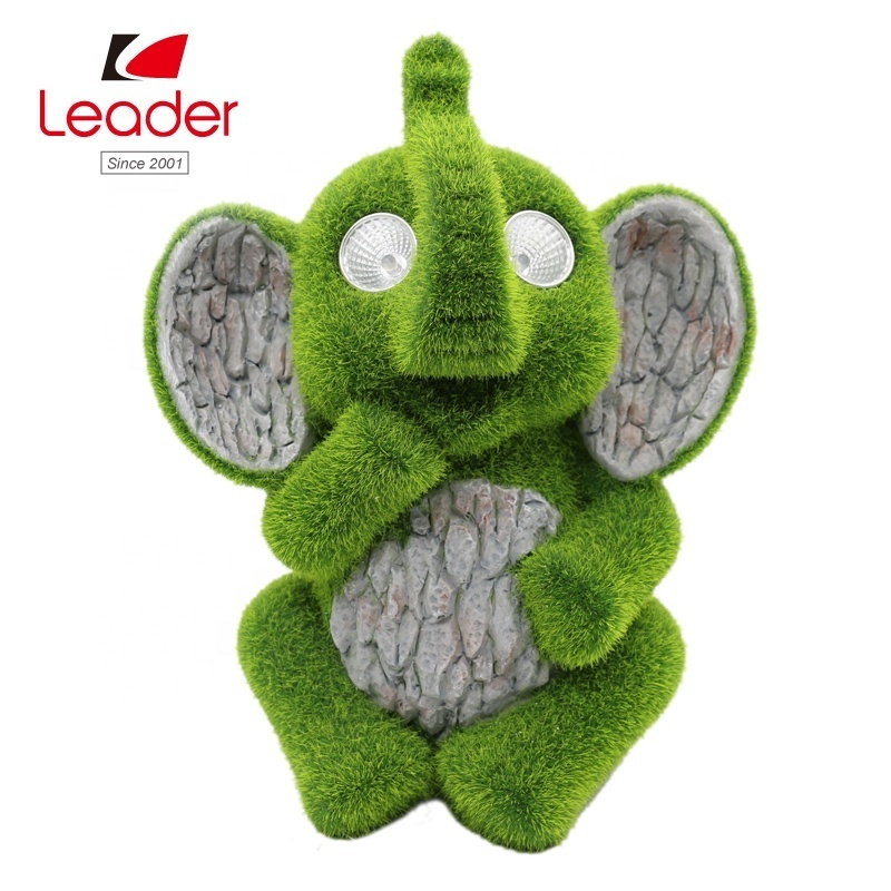 High Quality Polyresin Smiling Elephant Animal Garden Figurine Flocked Elephant Statue