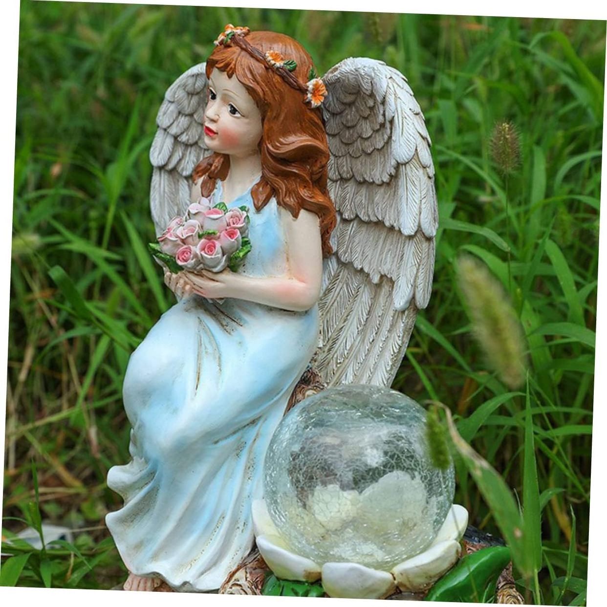 BSCI Factory Solar Light Grave Decorations for Cemetery Grave Markers Angel Statue Figurine