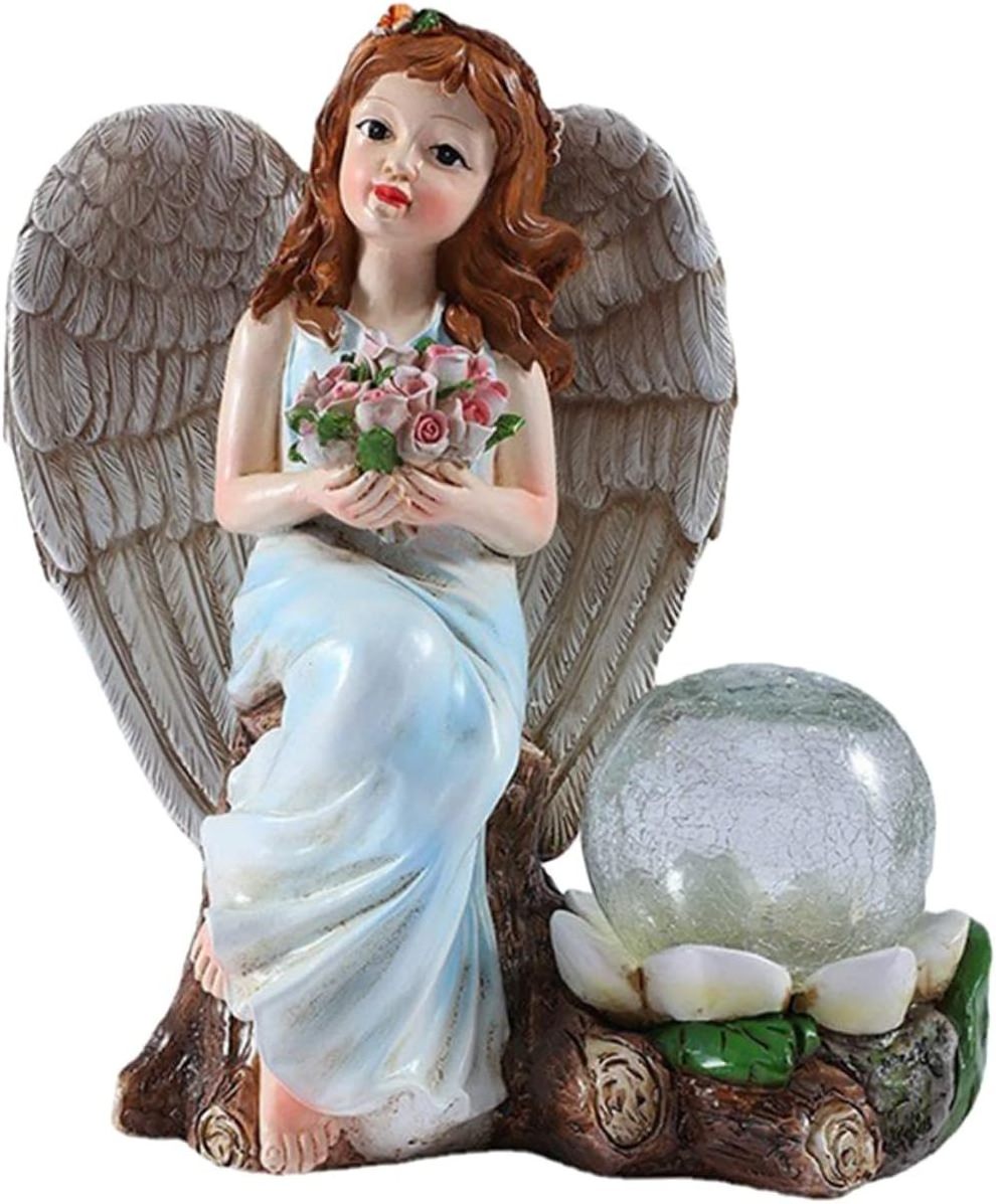 BSCI Factory Solar Light Grave Decorations for Cemetery Grave Markers Angel Statue Figurine