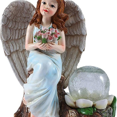 BSCI Factory Solar Light Grave Decorations for Cemetery Grave Markers Angel Statue Figurine