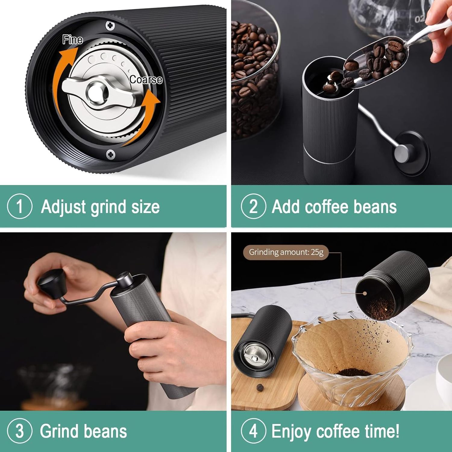 Smart Kitchen Tool Gadgets Large Capacity Portable  420 Stainless Steel Conical Burr Manual Coffee Bean Grinder