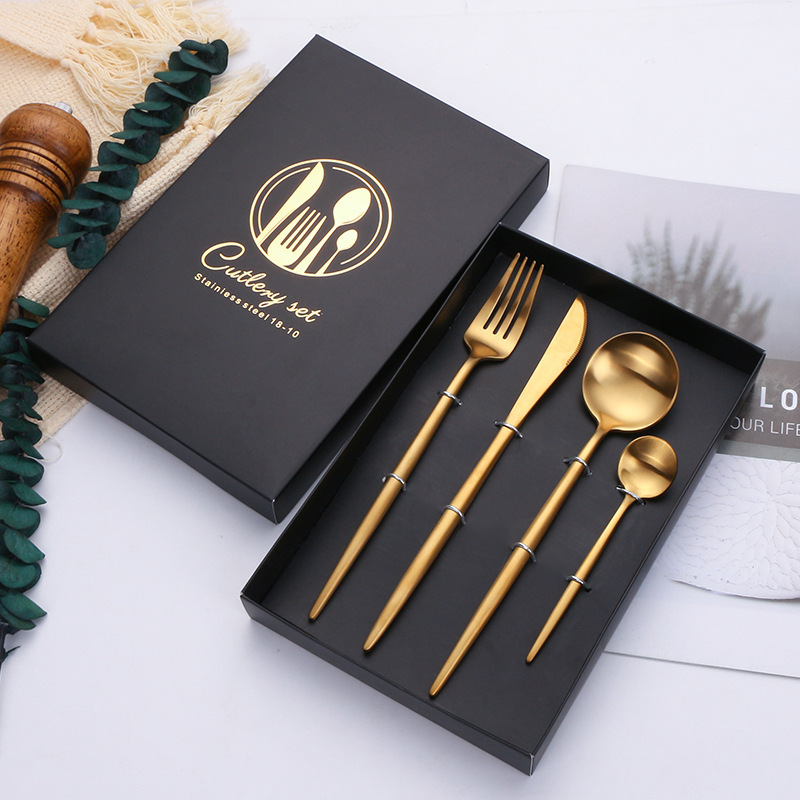 Custom Matte Black Cardboard Gift Box Packaging For Tableware Cutlery Chopsticks Spoon Knife Fork Packaging