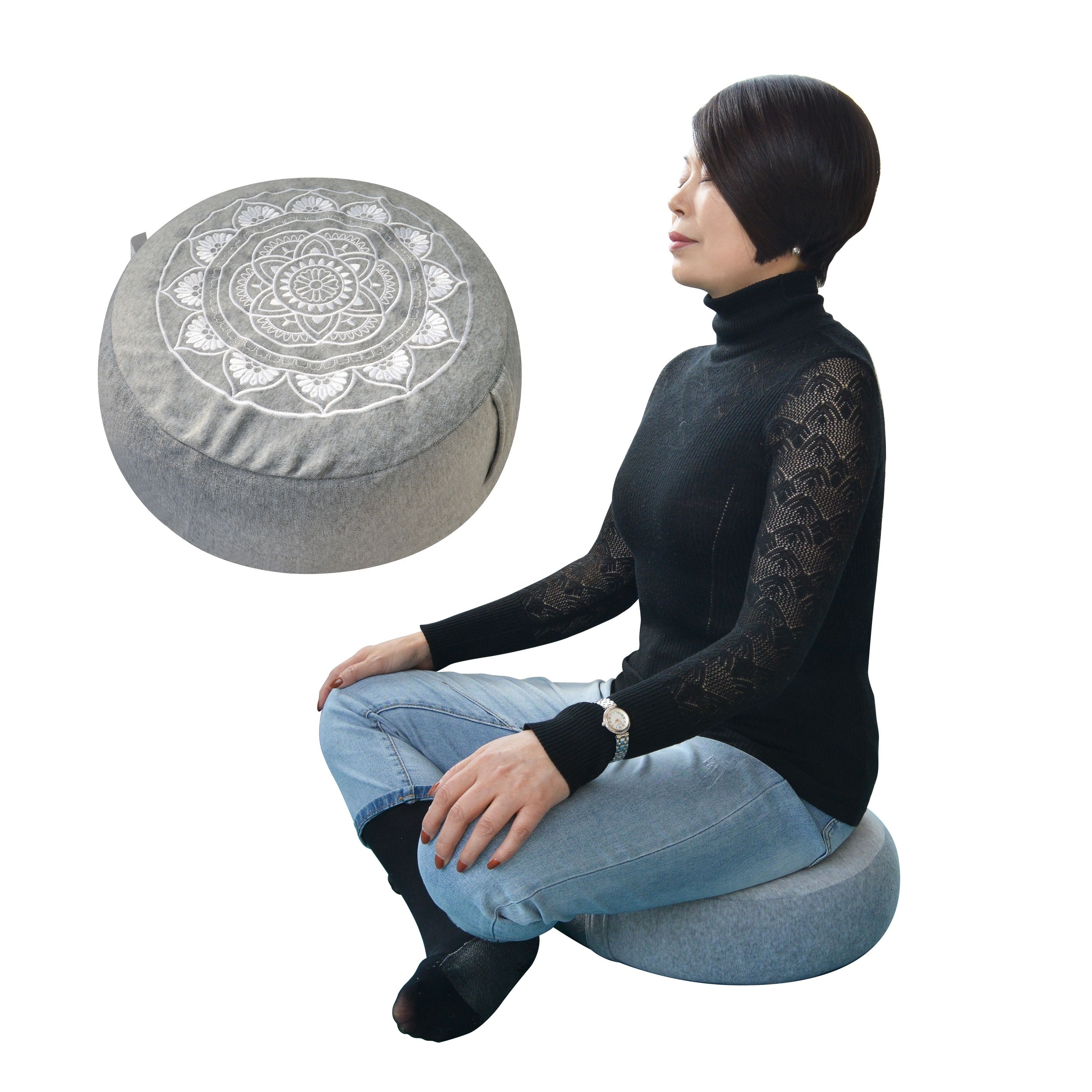 OEM Traditional Home Yoga Floor Round Cushions Linen Thick Meditation Memory Foam Pillow Cushion