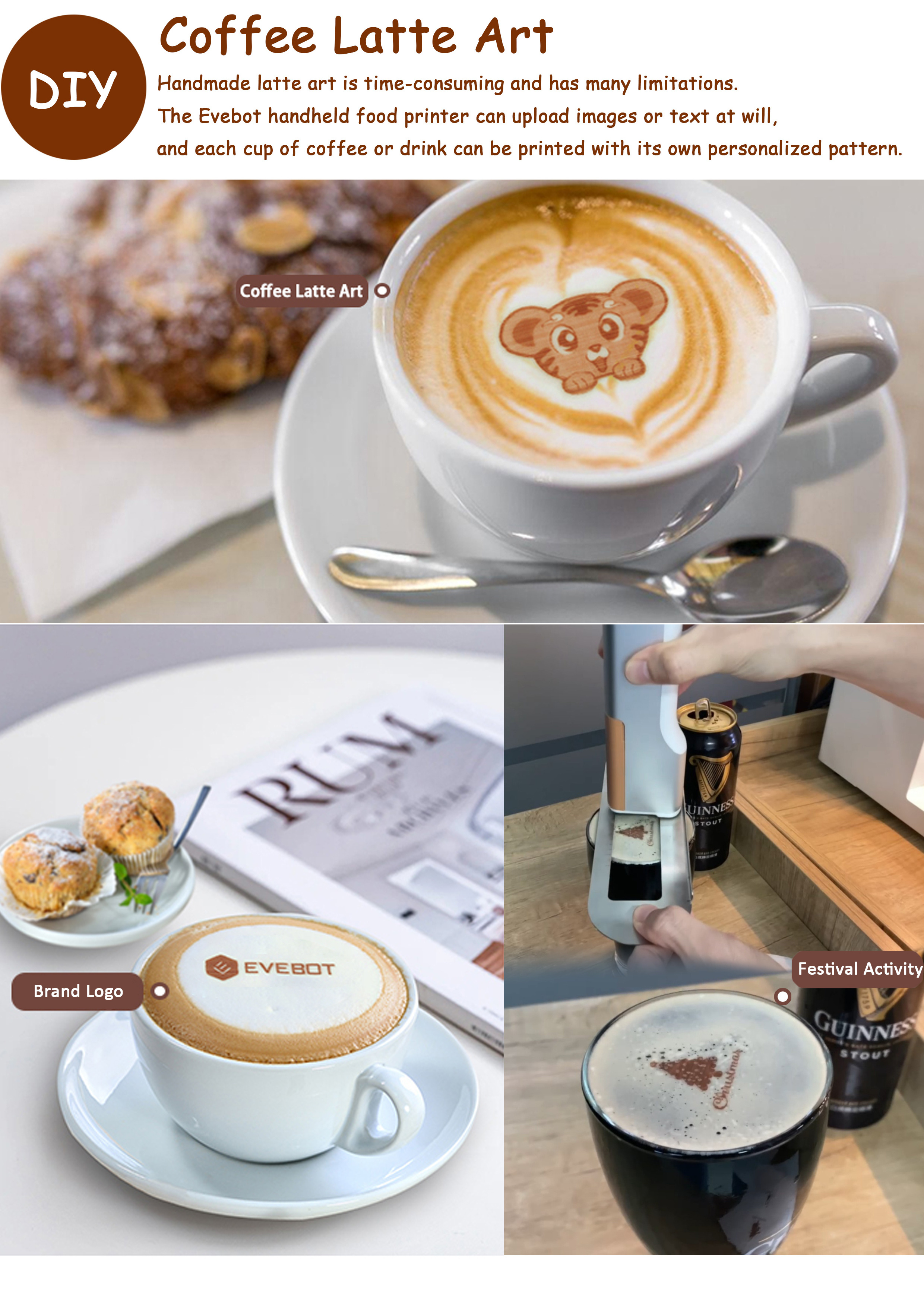 PrintPen Inkjet Pen Handheld Food Printer Coffee Latte Art Cake Macaron Personalized Pattern Mobile Inkjet Food Small Printer