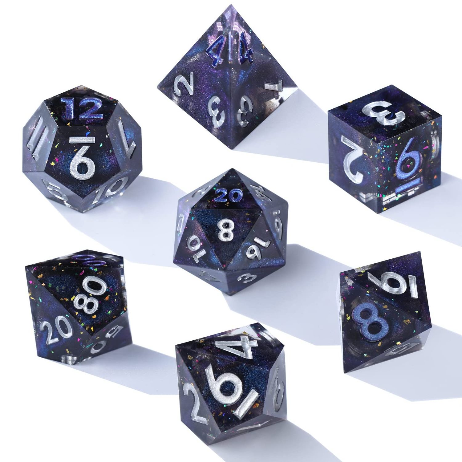 7 Pcs Resin Sharp Edge Dice Polyhedral Dice for Role-Playing RPG Board Game Card Game