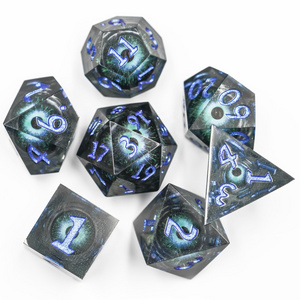 Eyeball Sharp Edge Resin DND Dice- Liquid Core Dice Set 7 pcs for Dungeons and Dragons RPG Polyhedral Resin Roleplaying