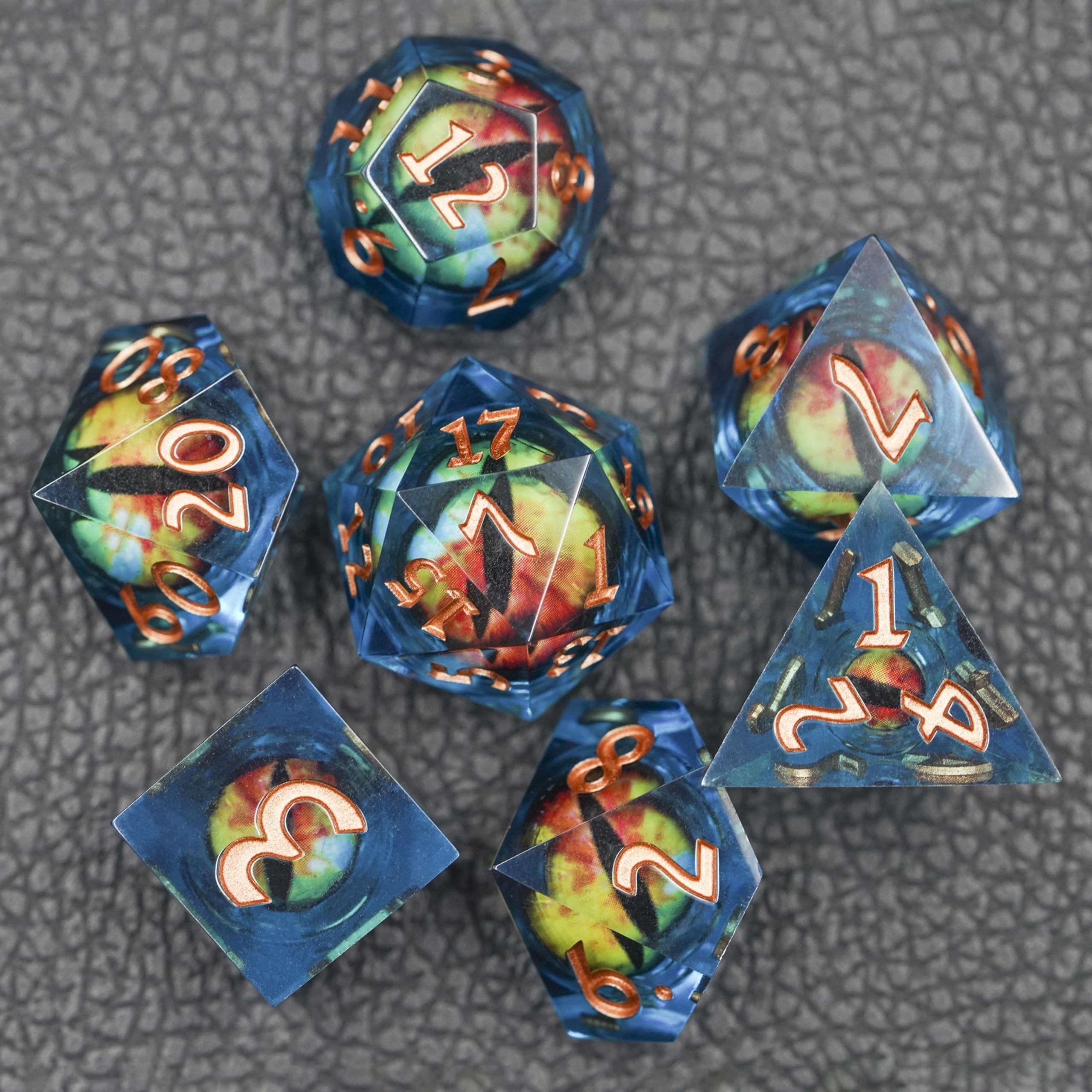 Eyeball Sharp Edge Resin DND Dice- Liquid Core Dice Set 7 pcs for Dungeons and Dragons RPG Polyhedral Resin Roleplaying