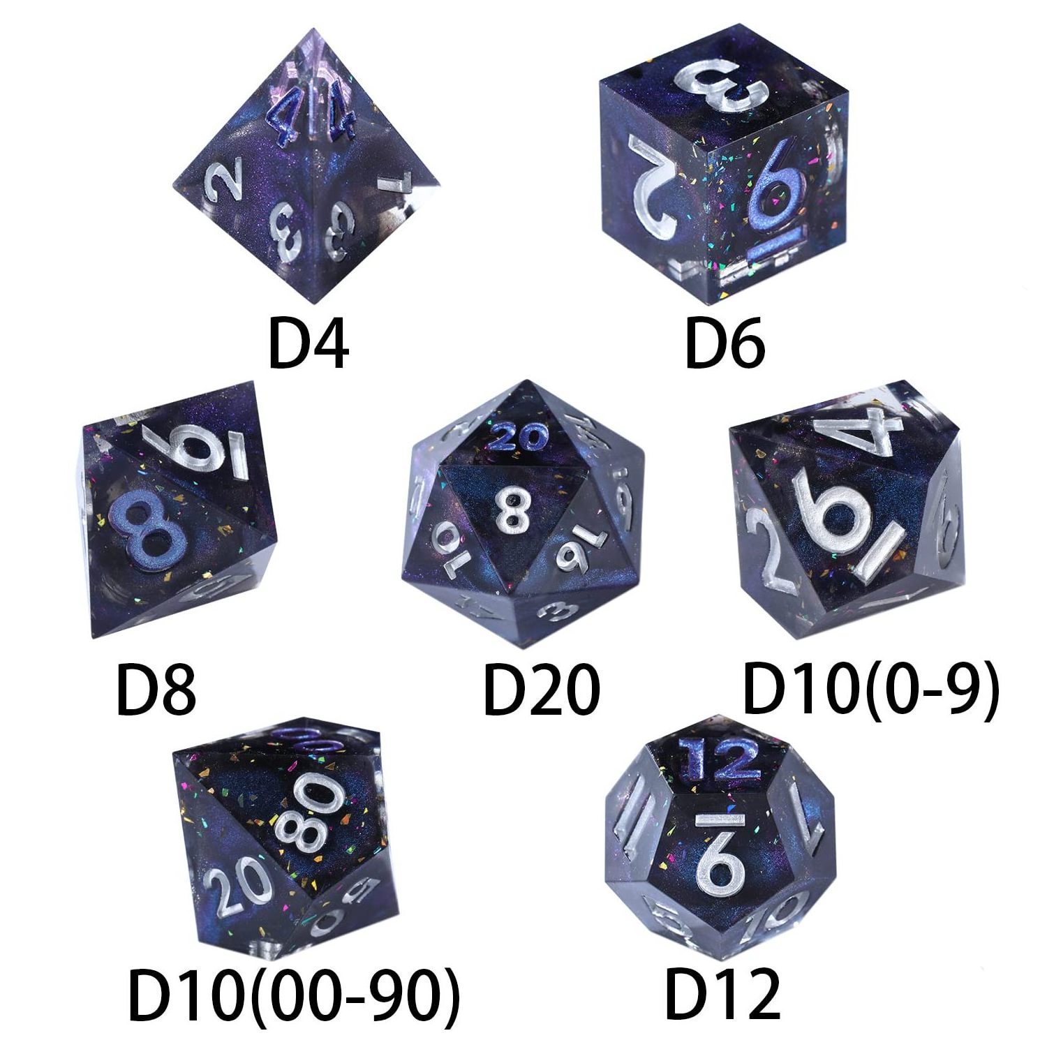 7 Pcs Resin Sharp Edge Dice Polyhedral Dice for Role-Playing RPG Board Game Card Game