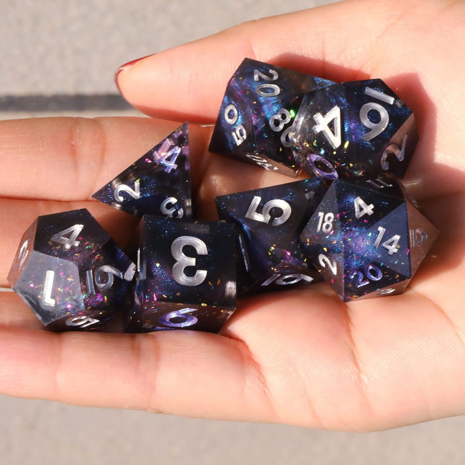 7 Pcs Resin Sharp Edge Dice Polyhedral Dice for Role-Playing RPG Board Game Card Game