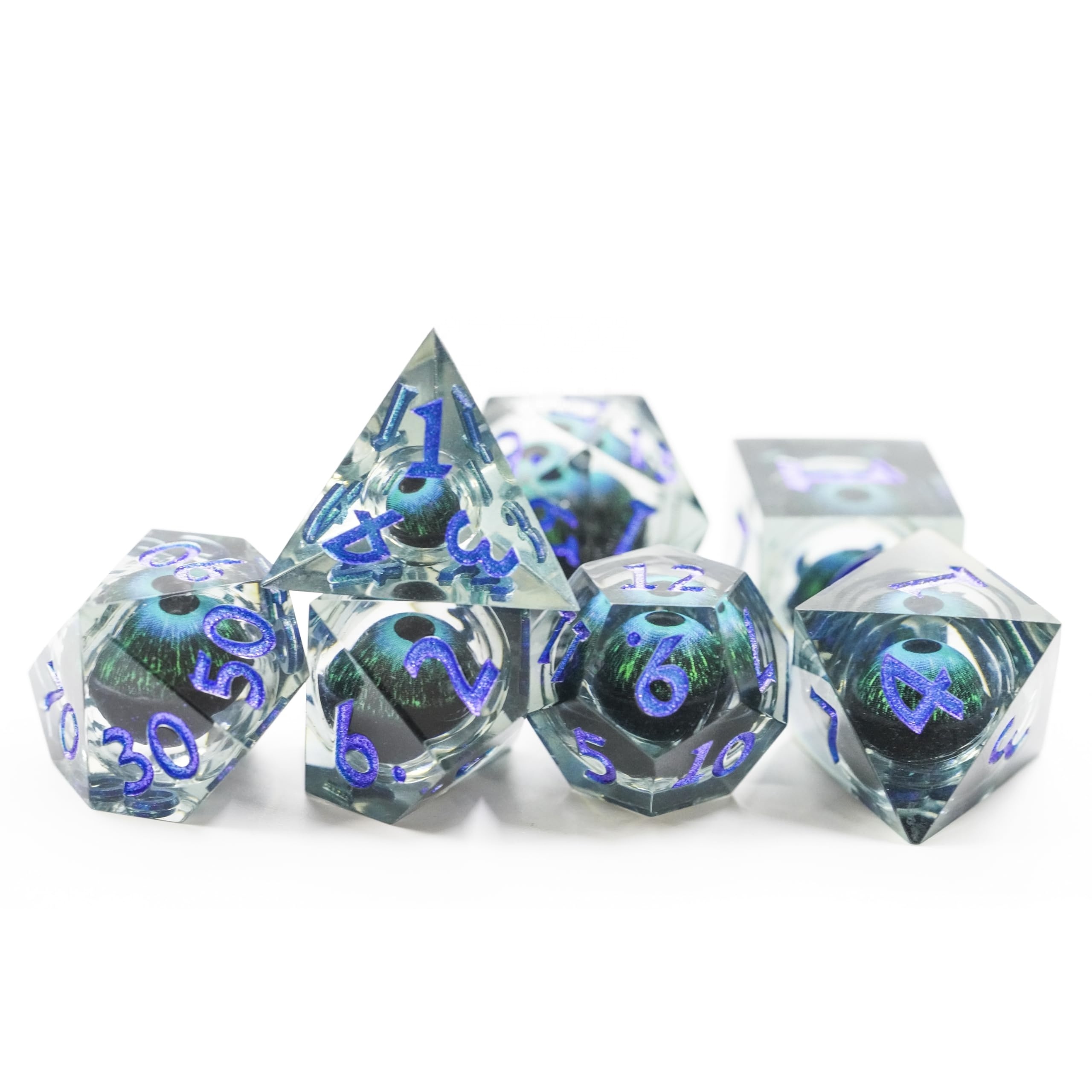 Eyeball Sharp Edge Resin DND Dice- Liquid Core Dice Set 7 pcs for Dungeons and Dragons RPG Polyhedral Resin Roleplaying