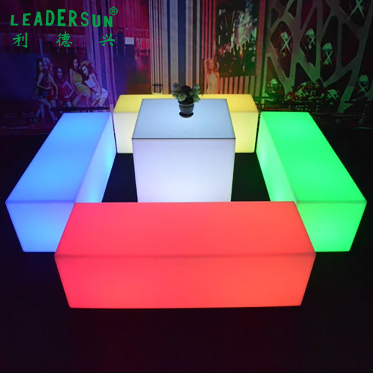 Waterproof rechargeable Indoor and outdoor LED illuminated straight party bench