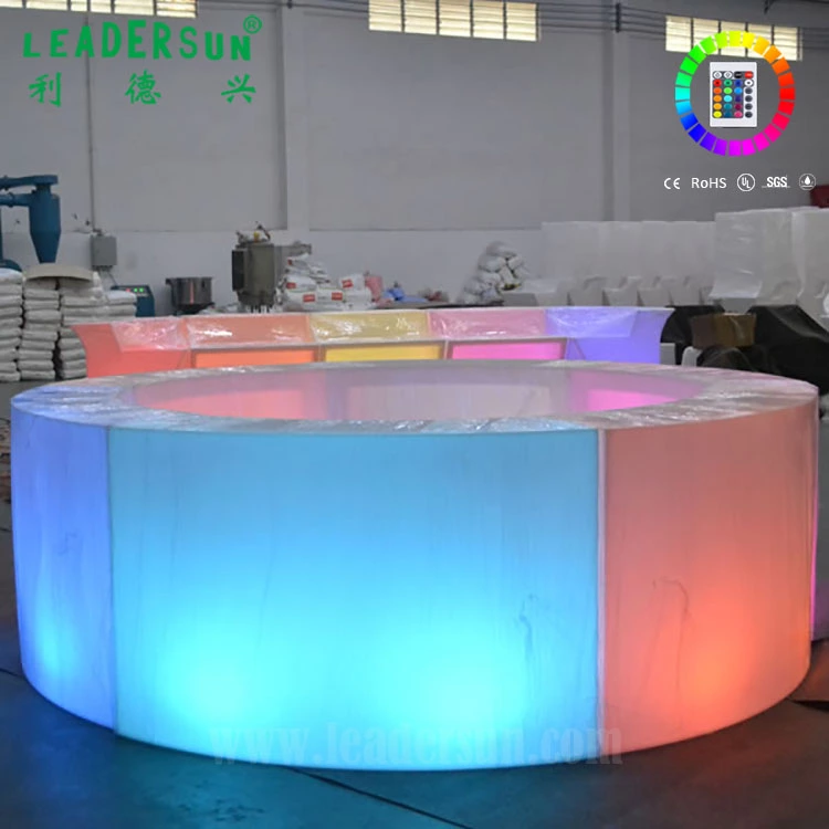 Leaersun 2023 Plastic New Bar Counter Plastic Glowing Bar Nightclub Furniture Illuminated Round Bar Counter