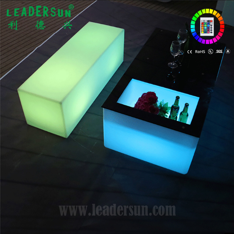 Waterproof rechargeable Indoor and outdoor LED illuminated straight party bench