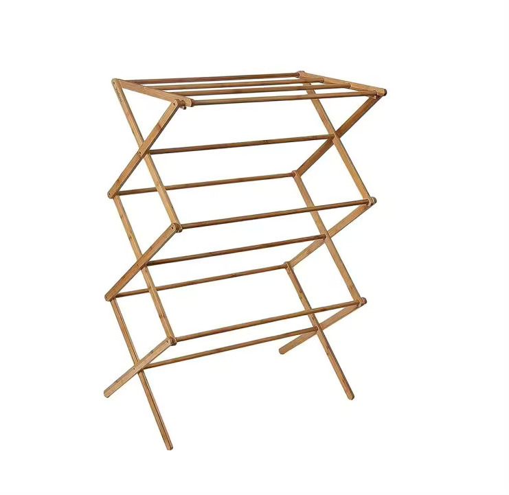 Bamboo Clothes Drying Rack Foldable Laundry Rack for Shirts Jeans Portable Garment for  Laundry Room Outdoor Home Easy Storage