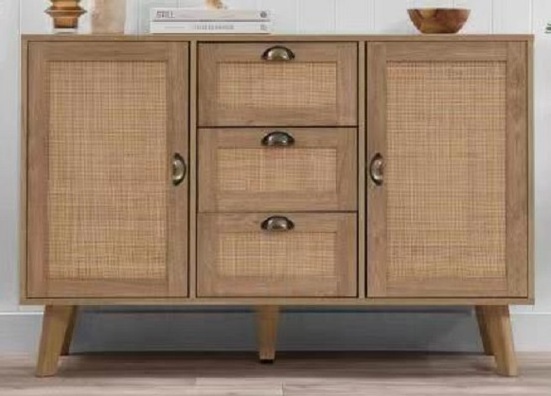 Rattan Sideboards Cabinet Storage With 3 Drawer and Metal Handles and 2 Doors Living Room Furniture