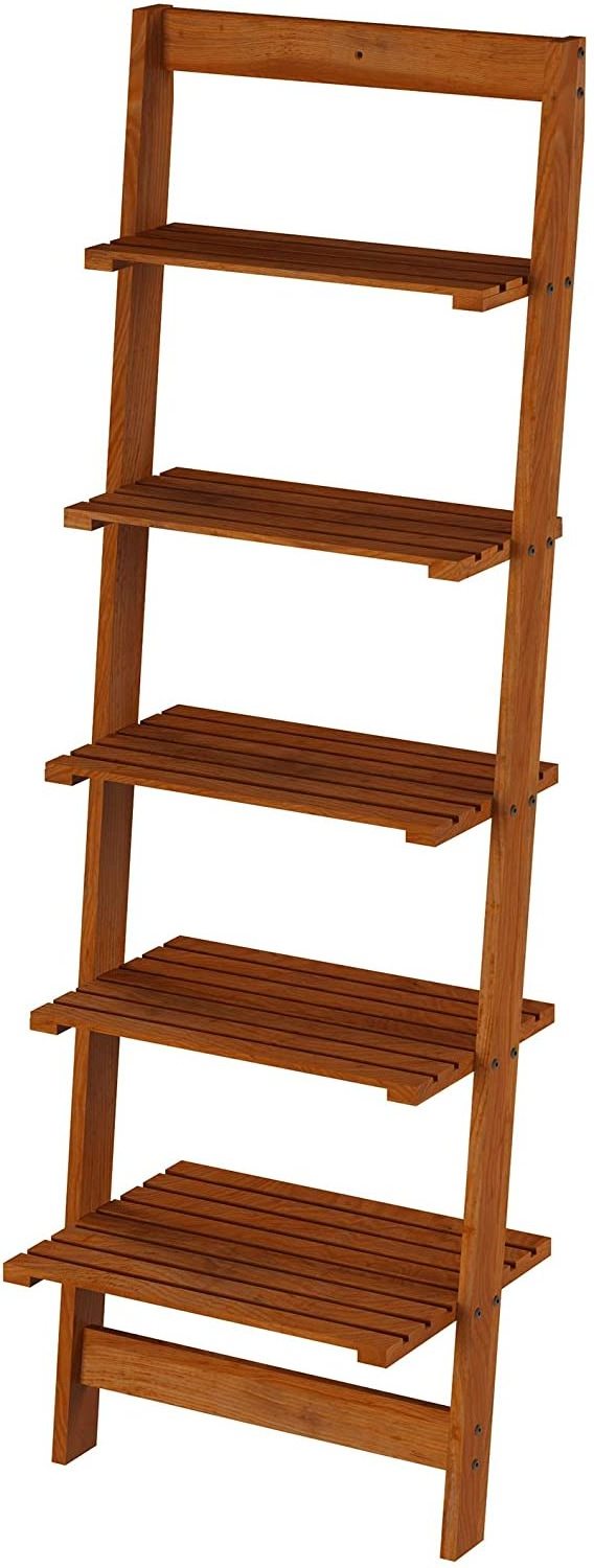 5-Tier Ladder Shelf, Modern Tall Wood Leaning Shelf Organizer for Living Room, Bathroom, Office, Bedroom