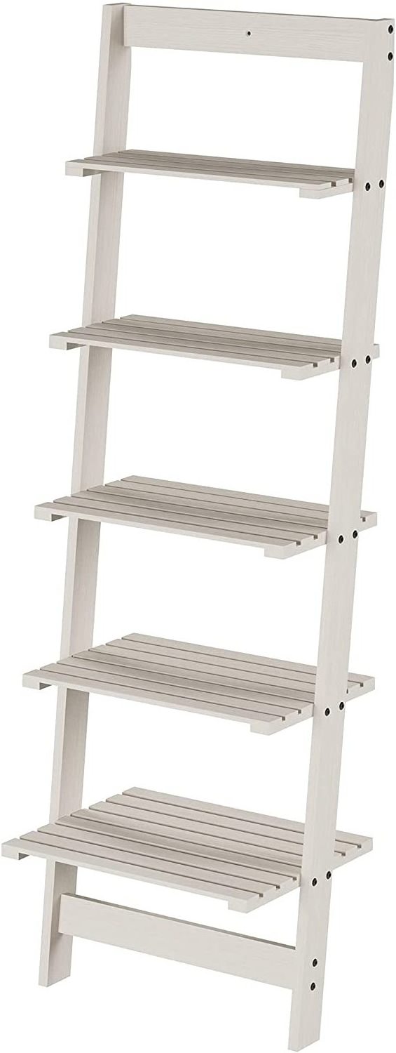 5-Tier Ladder Shelf, Modern Tall Wood Leaning Shelf Organizer for Living Room, Bathroom, Office, Bedroom