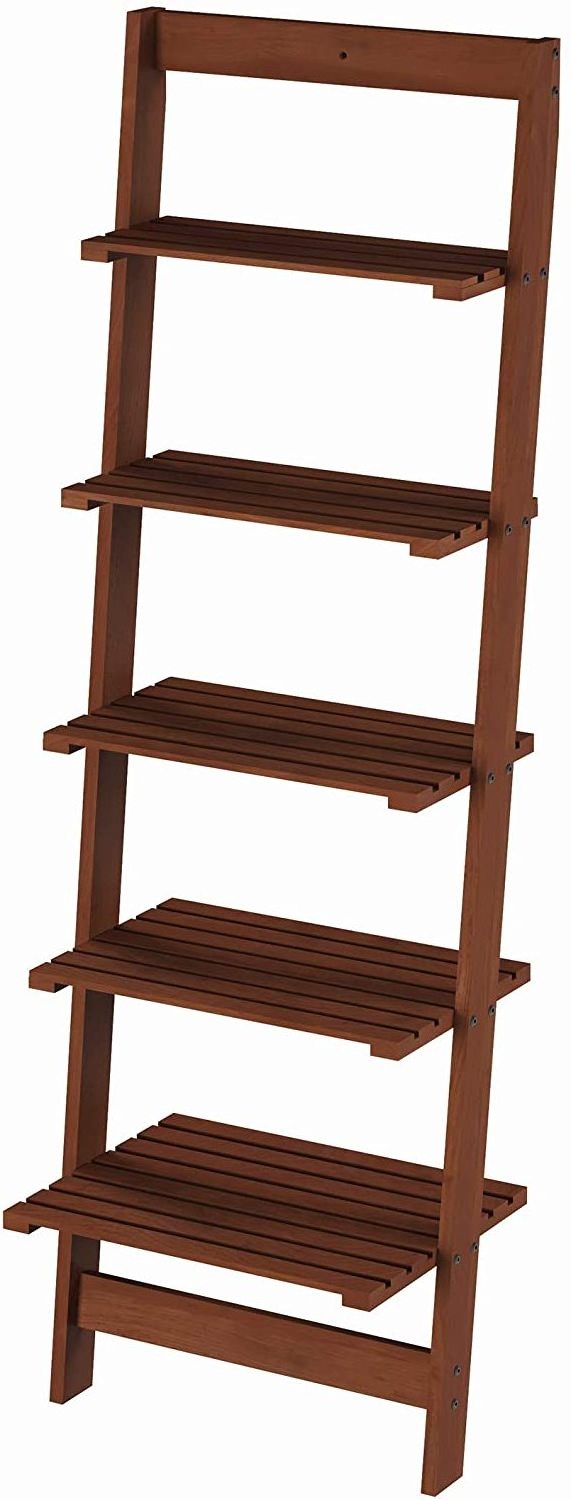 5-Tier Ladder Shelf, Modern Tall Wood Leaning Shelf Organizer for Living Room, Bathroom, Office, Bedroom