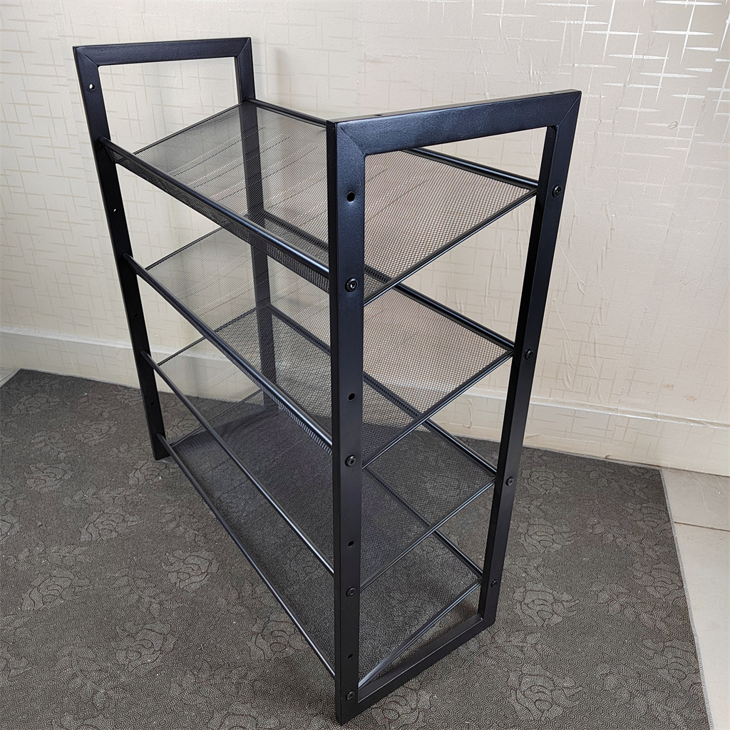 2/3/4 Tier Metal Mesh Shoe Rack with Flat Angled Shelves, Large Stackable and Adjustable Boots Storage Organizer Black