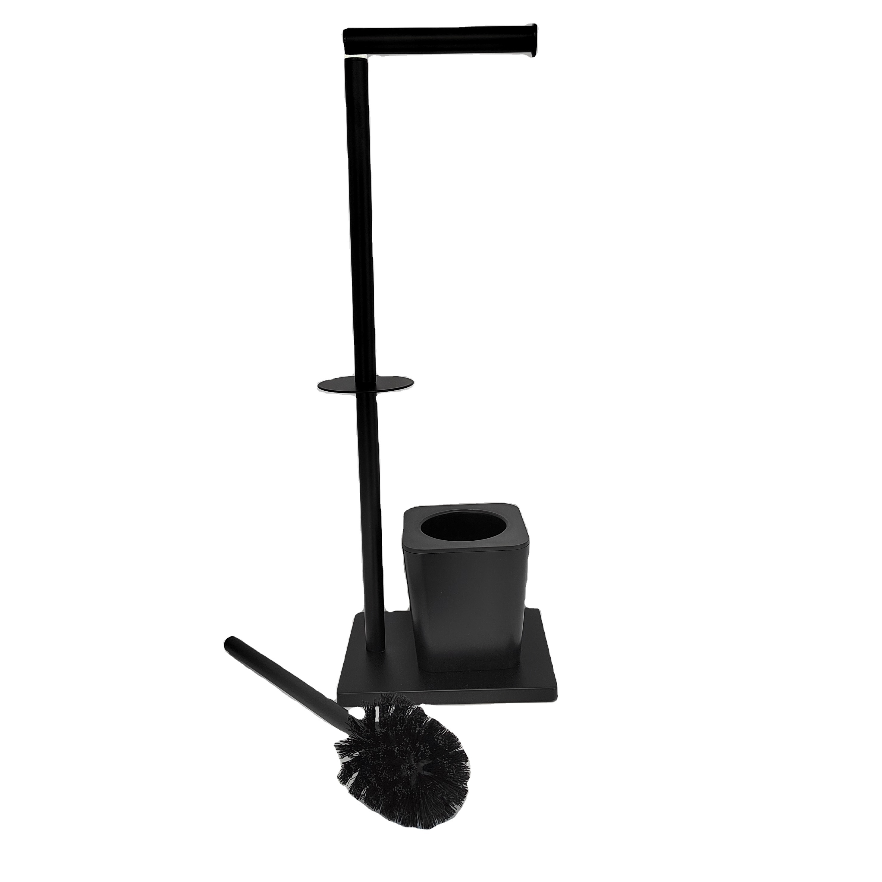 Stainless Steel Toilet Roll Holder Free Standing with Toilet Brush Toilet Paper Holder and Brush, Matte Black