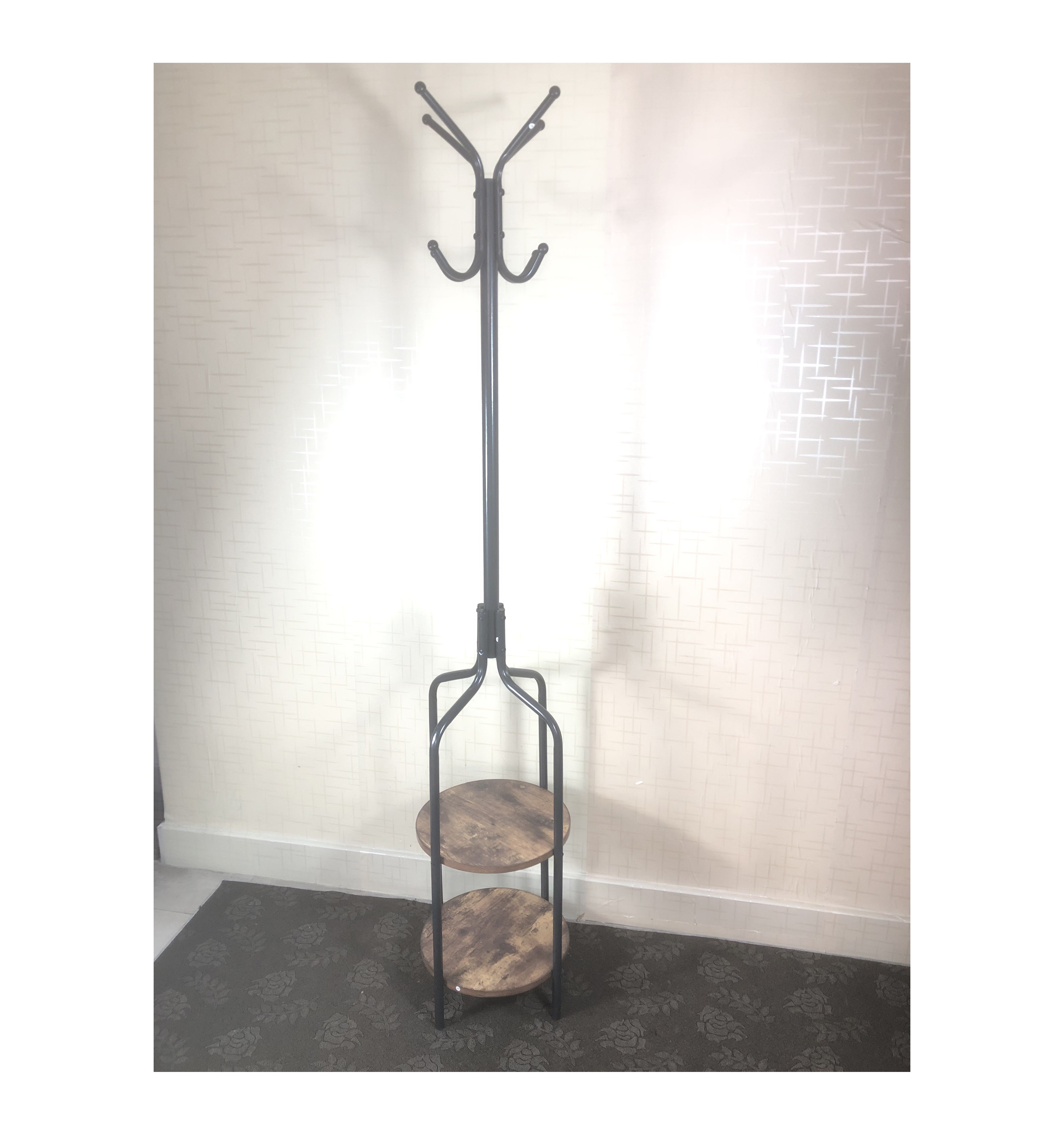 Coat Rack, Coat Stand with 2 Shelves and 8 Hooks, Hall Tree, Free Standing Clothes Stand for Hats, Industrial, Rustic Brown