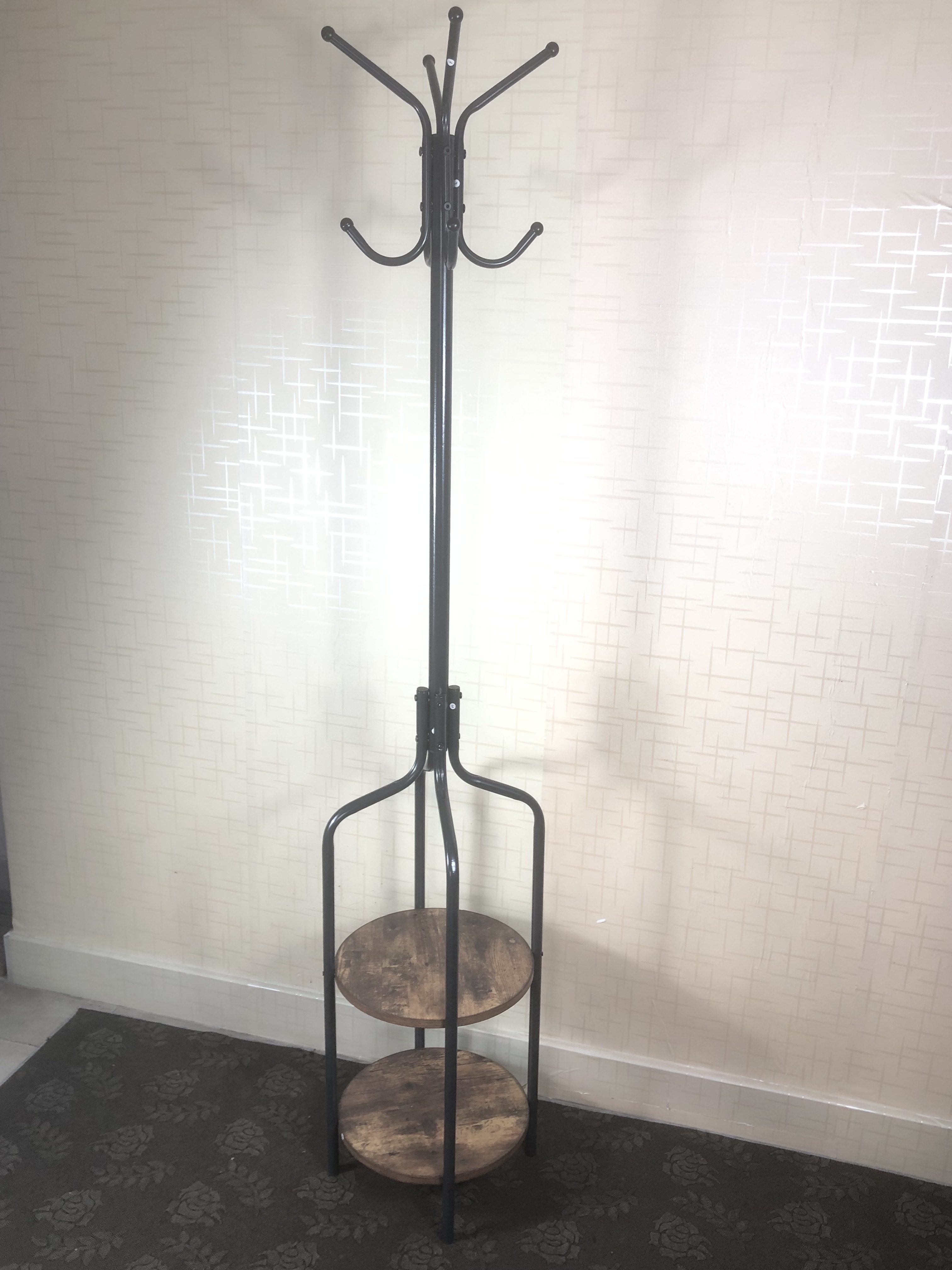 Coat Rack, Coat Stand with 2 Shelves and 8 Hooks, Hall Tree, Free Standing Clothes Stand for Hats, Industrial, Rustic Brown