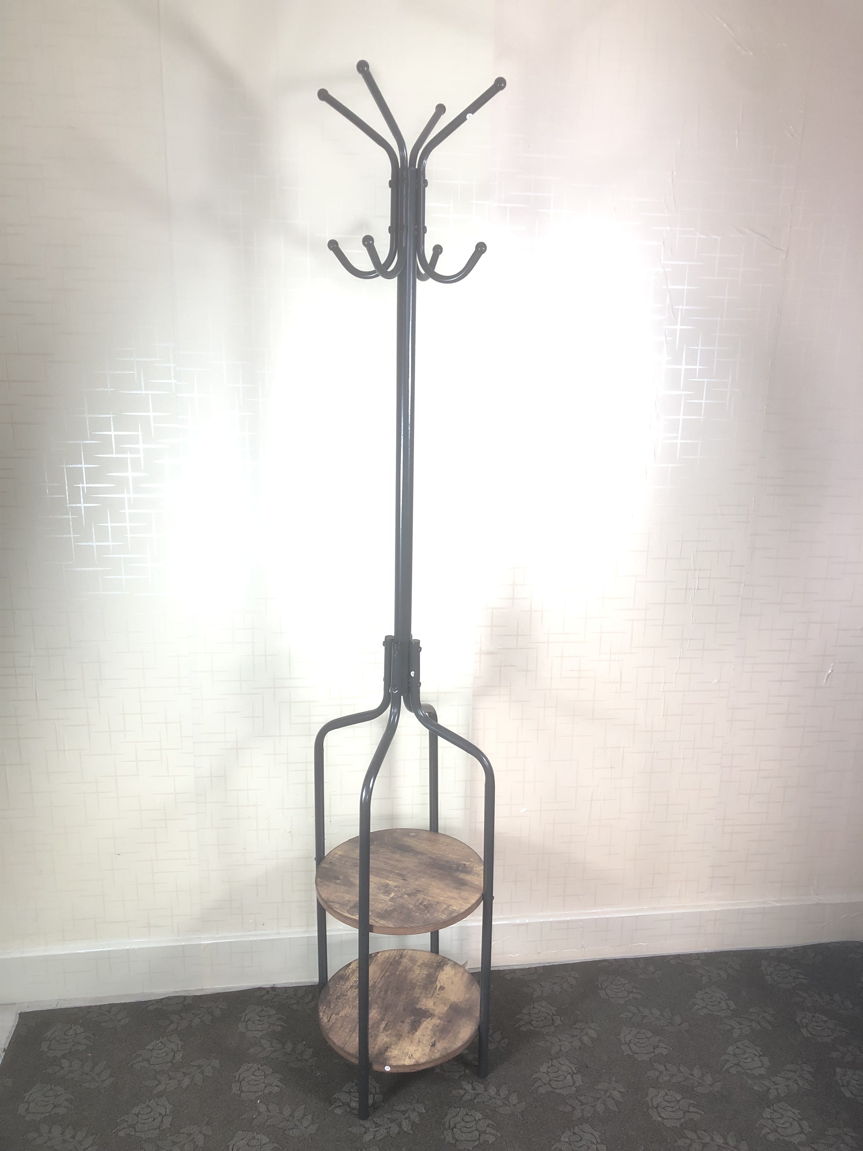 Coat Rack, Coat Stand with 2 Shelves and 8 Hooks, Hall Tree, Free Standing Clothes Stand for Hats, Industrial, Rustic Brown