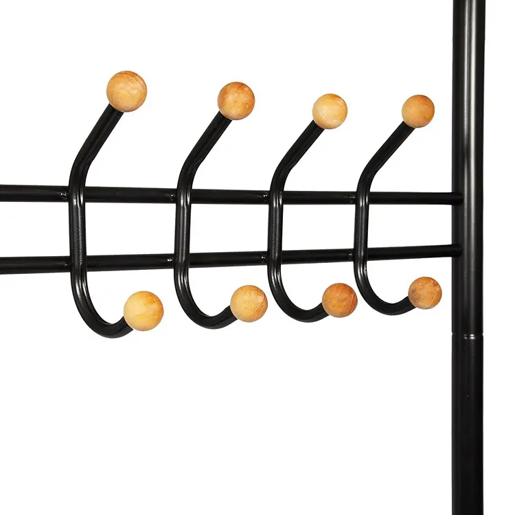 Coat Hat Rack Stand, Hall Tree with Shoe Storage 9 Hooks Coat Stand for Hallway, Clothes Rack Metal Frame Black