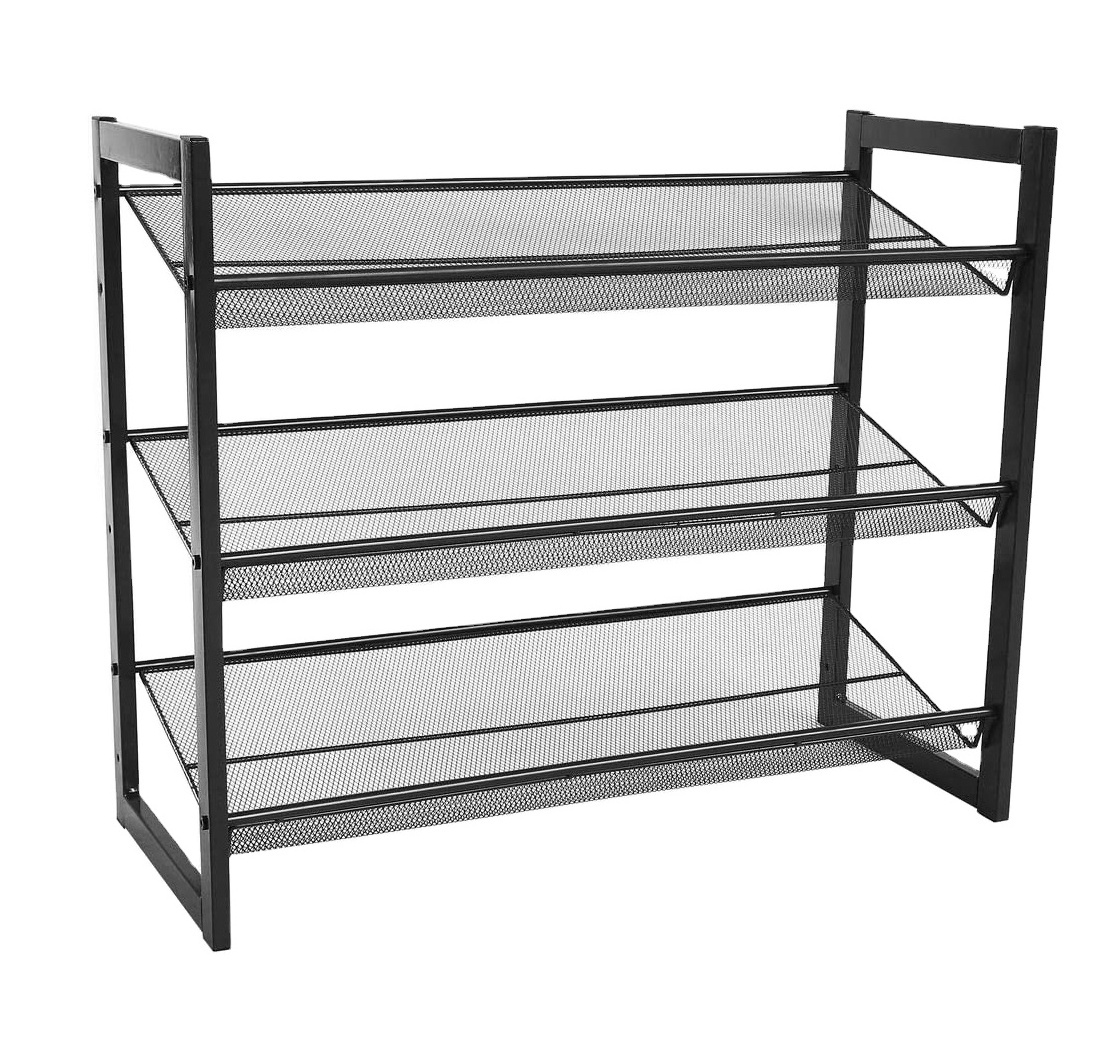 3-Tier Stackable Shoe Organizer 12-16 Pairs of Shoes Storage Customized 3 Tier Shelf Metal Shoe Rack