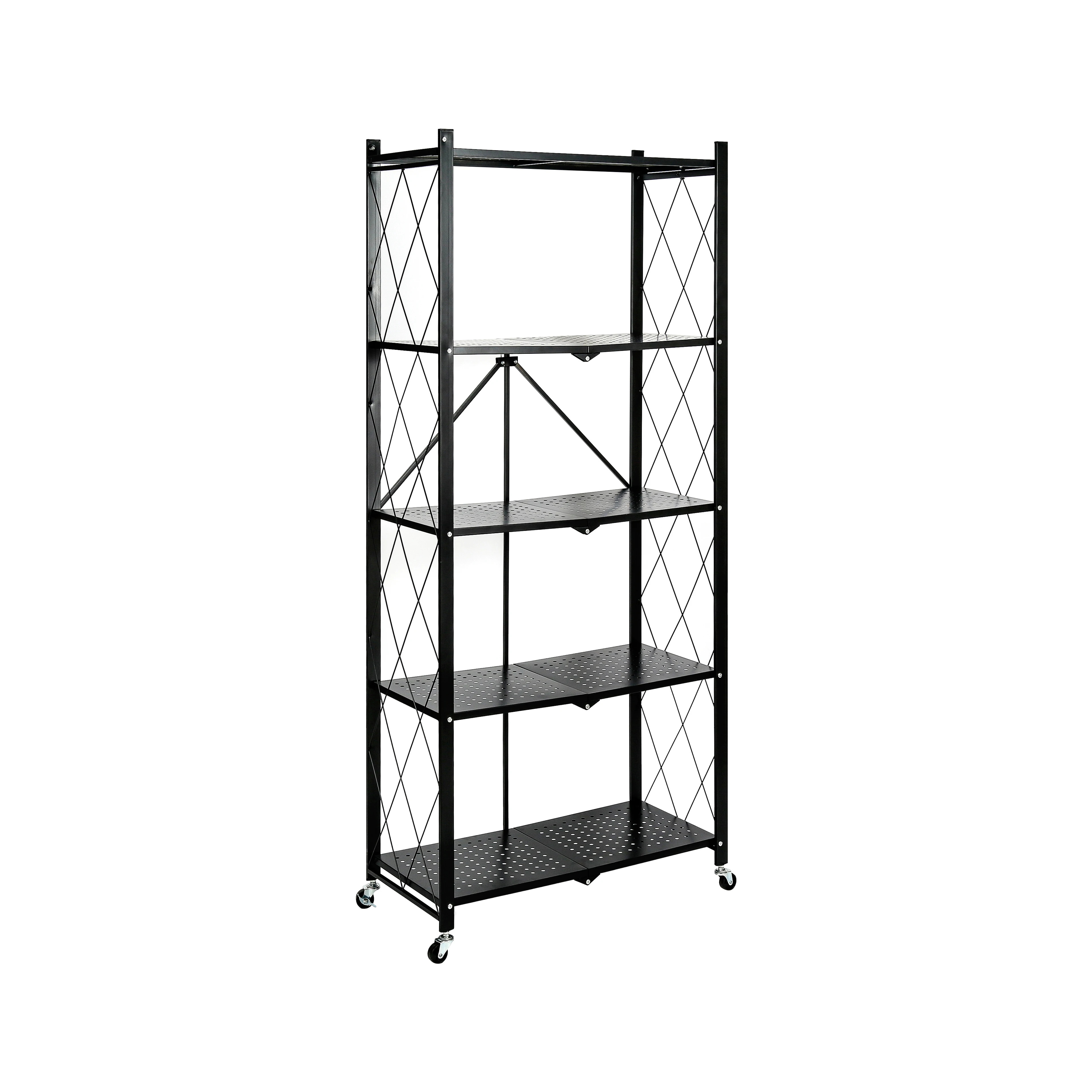 Shelf Foldable Storage Shelves with Wheels, Large Capacity Shelving Unit, Freestanding Metal Wire Shelf Rack