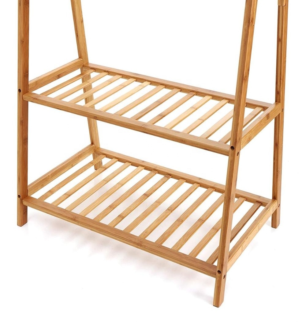 Portable Super Large Clothing bamboo cloth drying hanger rack with 2 Wheel Entrance