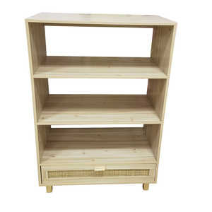 3 Tier Bookcase, 1 Drawer with Rattan Face, Shelving Display Storage Unit Office Living Room Furniture