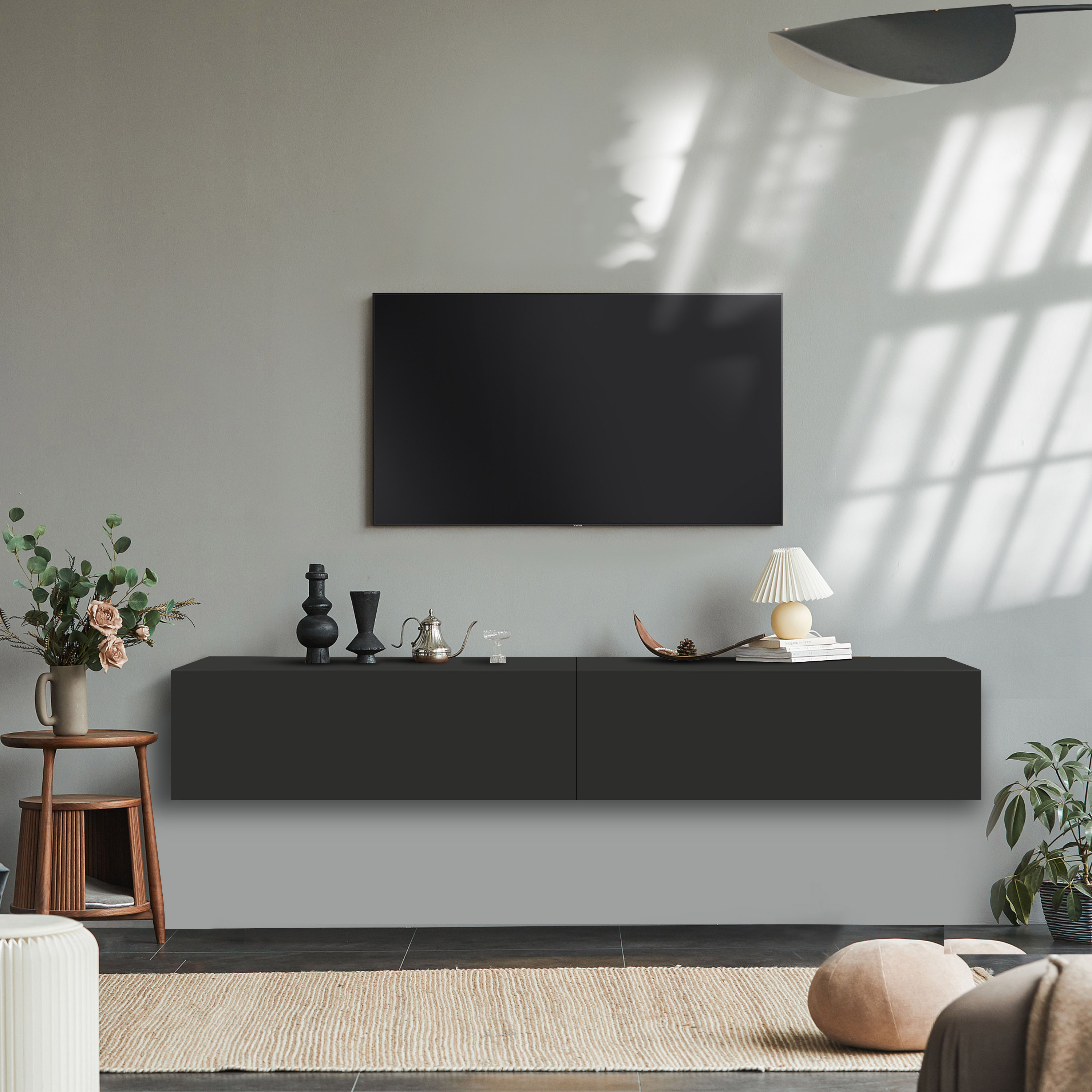 Modern Simple Floating TV  cabinet Wall mounted TV stand with storage sections  for living room