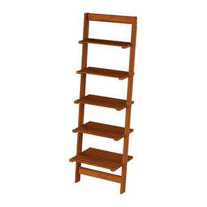 living room 5 tier Leaning Decorative Shelves for Display wood display ladder wooden wall leaning book case