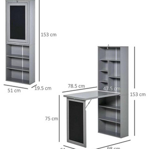 Convertible Folding table with Blackboard and Side Shelf Multi-Function storage furniture for living room, Grey