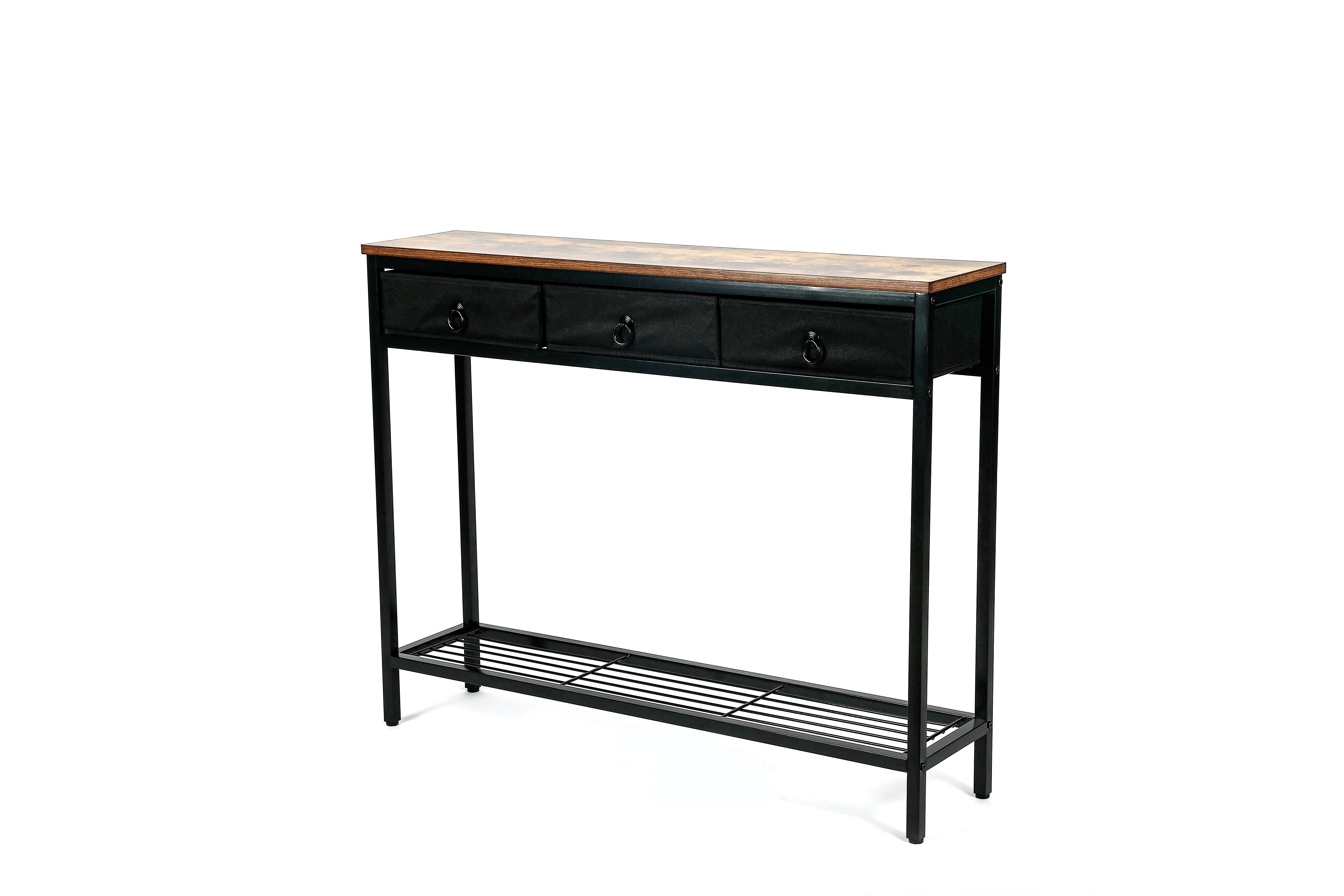 Retro hallway table with Two Levels, Console Table With Undershelf, Living Room, Chest Drawer Furniture (3 Drawer, Black)