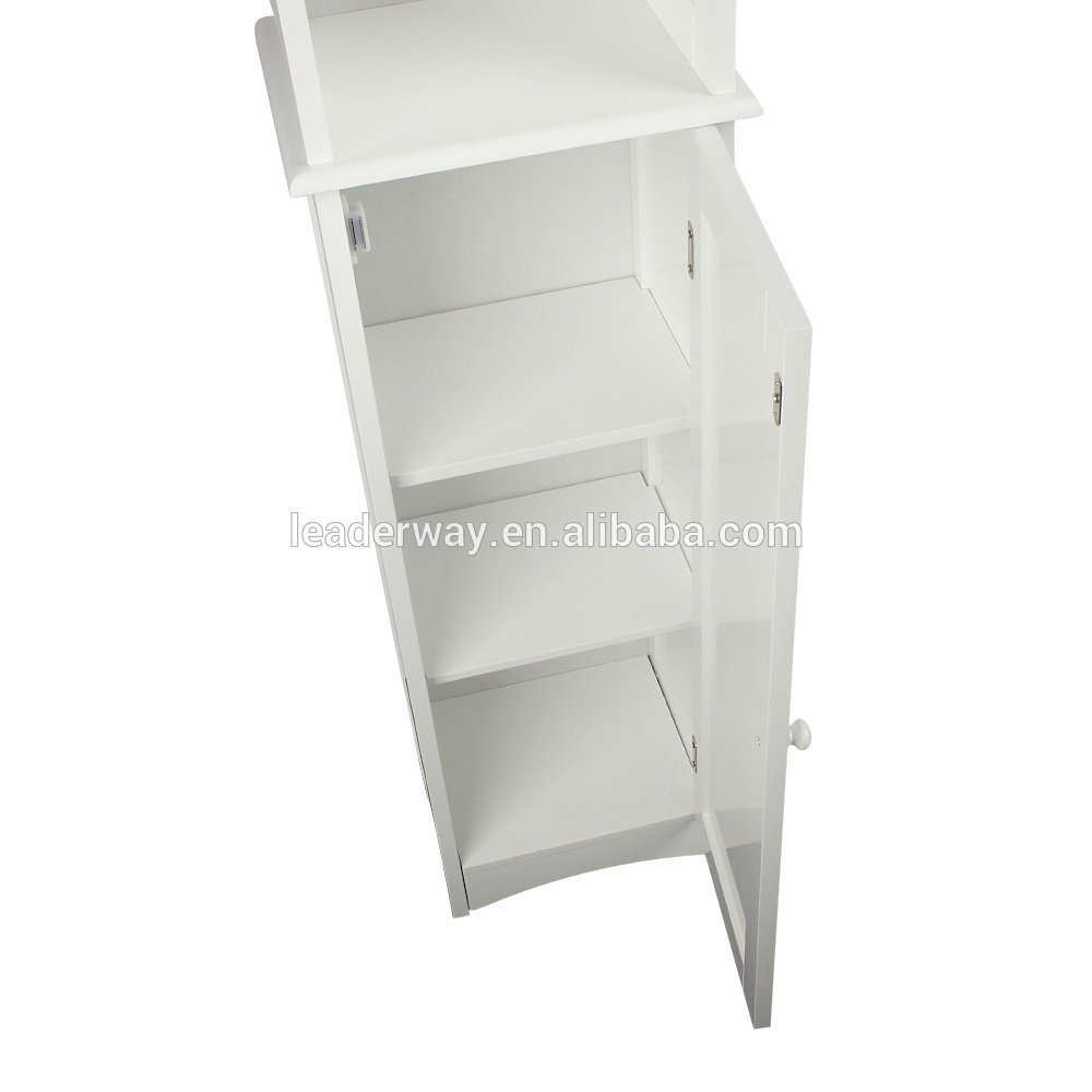 Top quality wood slim shelf storage tall cabinet bath linen tower