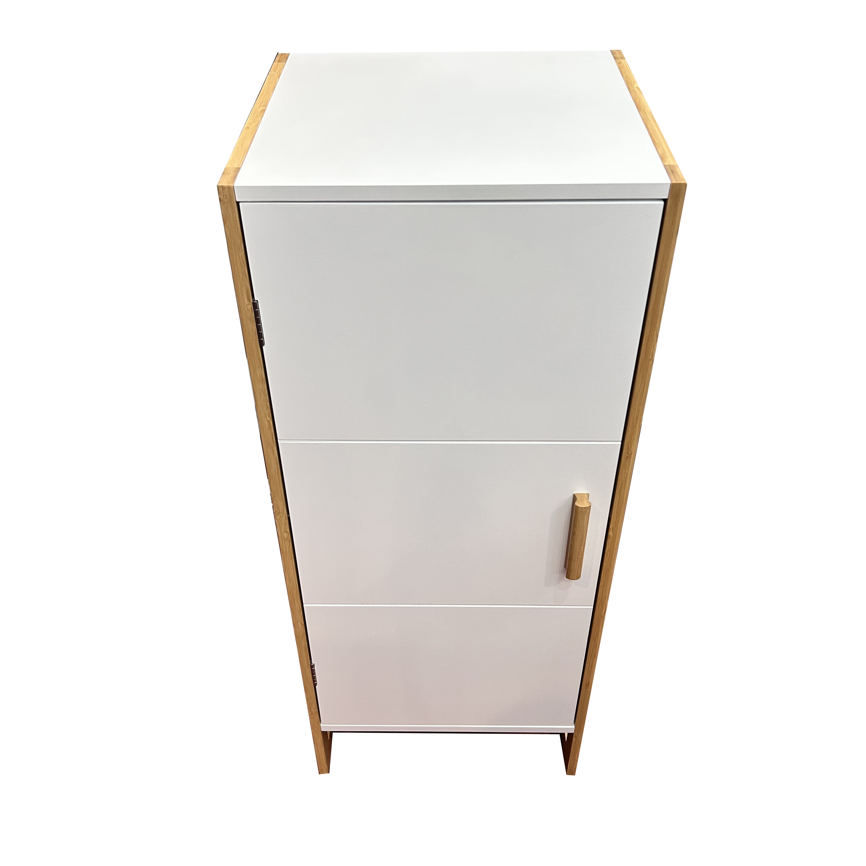 Bathroom Floor Cabinet, Storage Unit With 1 Door 2 Shelves,White MDF with Bamboo Frame Free Standing Cupboard