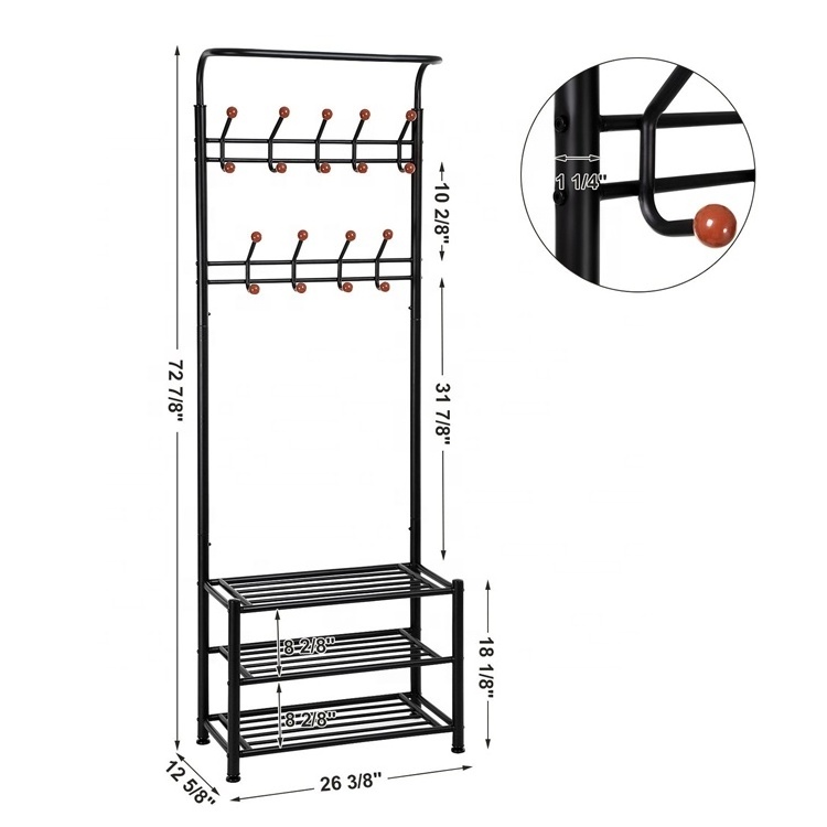 Factory Price Wholesale Metal Hanger Clothes Standing Coat Shelf Hook Rack