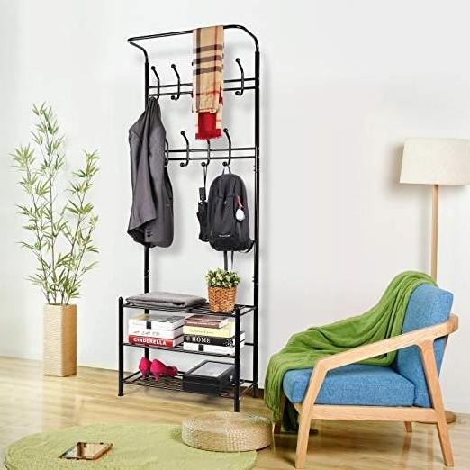 Metal Entryway Coat Hat Cloth Rack Shelf With Shoe Organizer For Home Use