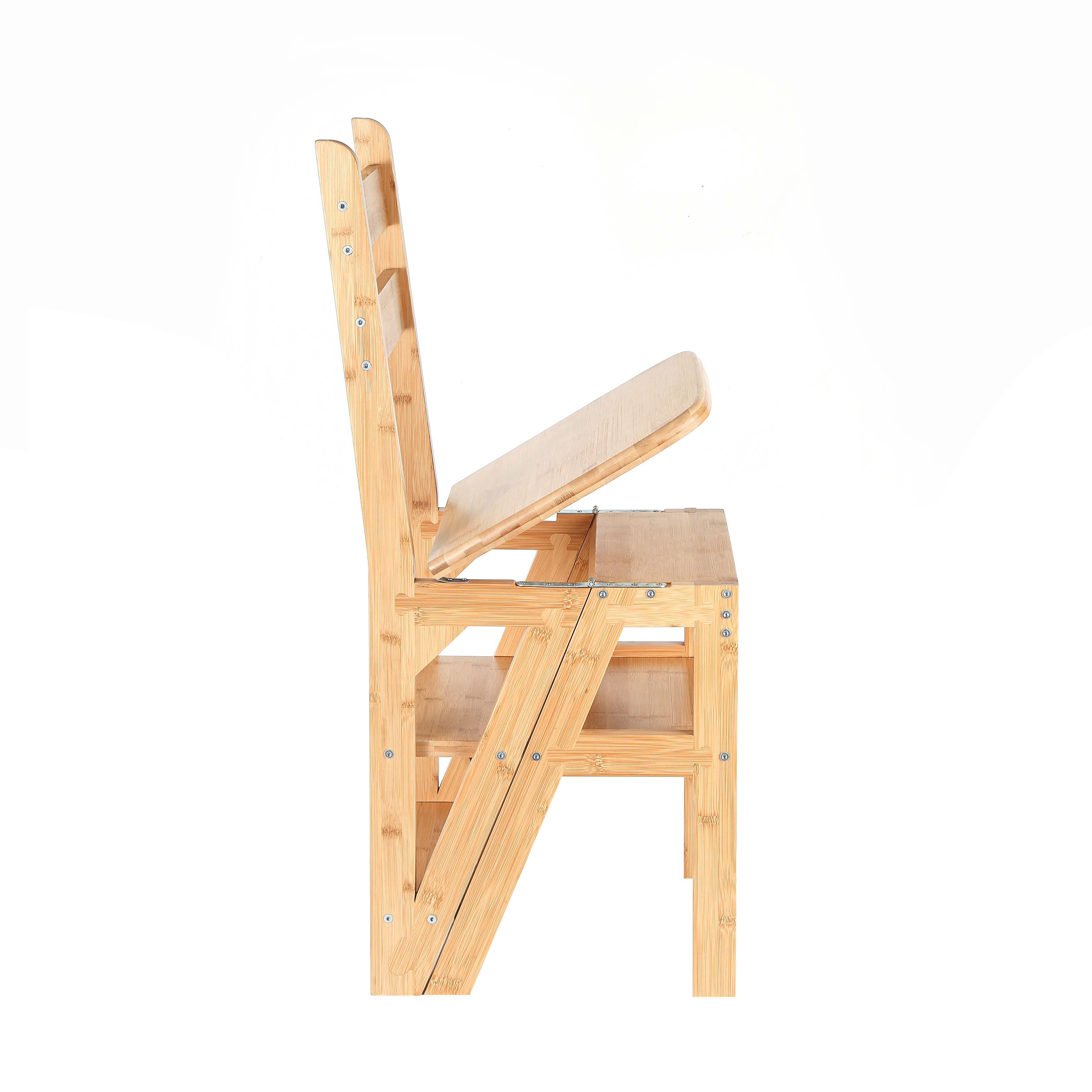 Steps Folding Ladder and Chair Combination, Natural Solid Wood Safety Climb Step Stool Ladder Chairs Portable Stepladder Chairs