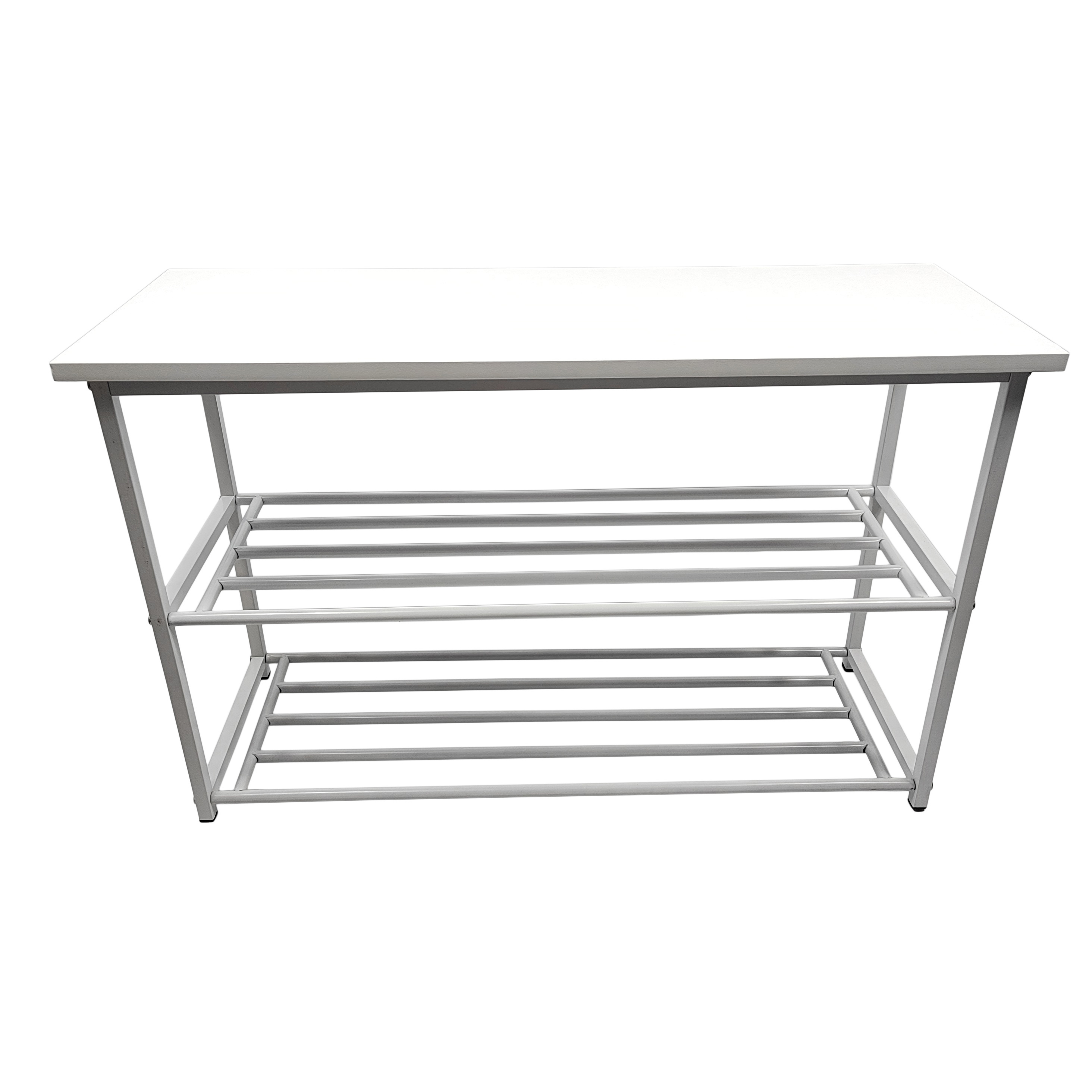 Shoe Bench 3-tier Shoe Rack Storage Shelf Organizer, Iron Frame, for Entryway Hallway Living Room White