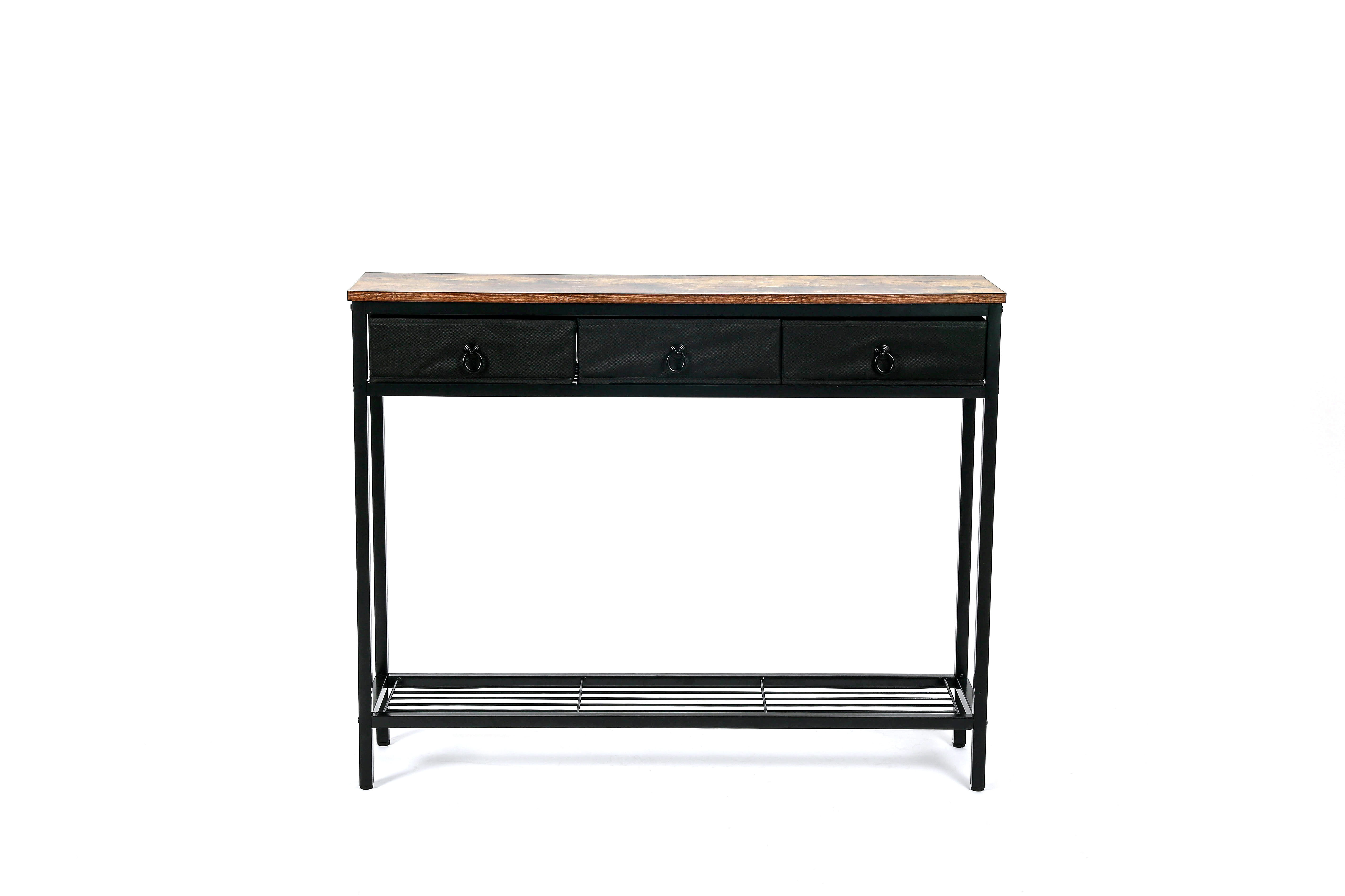 Retro hallway table with Two Levels, Console Table With Undershelf, Living Room, Chest Drawer Furniture (3 Drawer, Black)